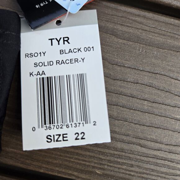 TYR DuraFast Solid Black Racer Boys Swim Brief- Size 22 New - Picture 3 of 3
